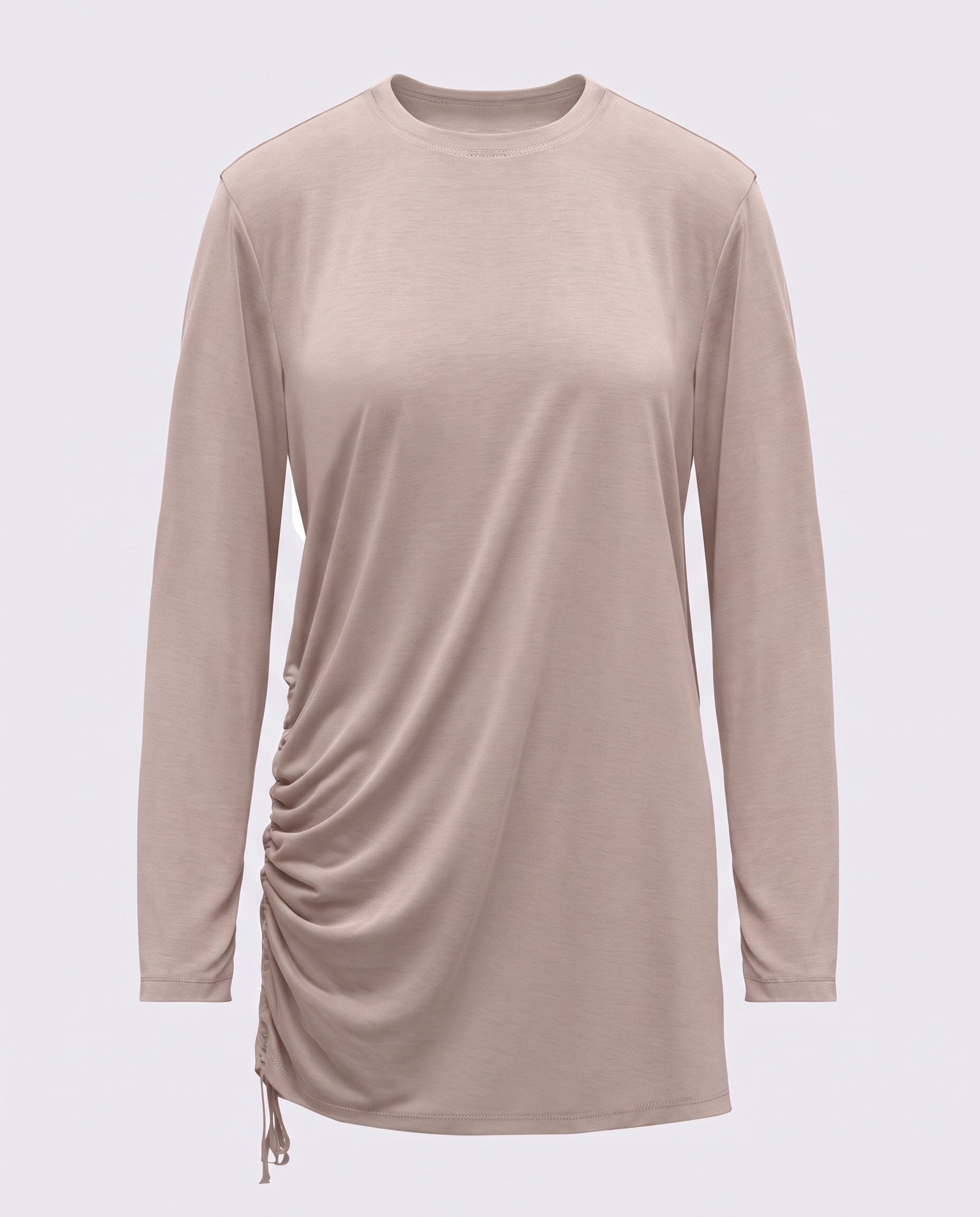 Modal Kumaşlı Ayarlanabilir Drape Detaylı Uzun Üst - Bej