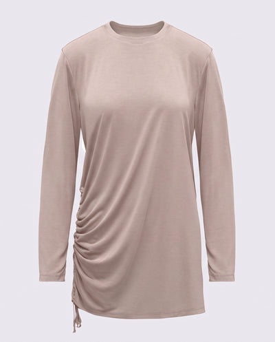Modal Kumaşlı Ayarlanabilir Drape Detaylı Uzun Üst - Bej