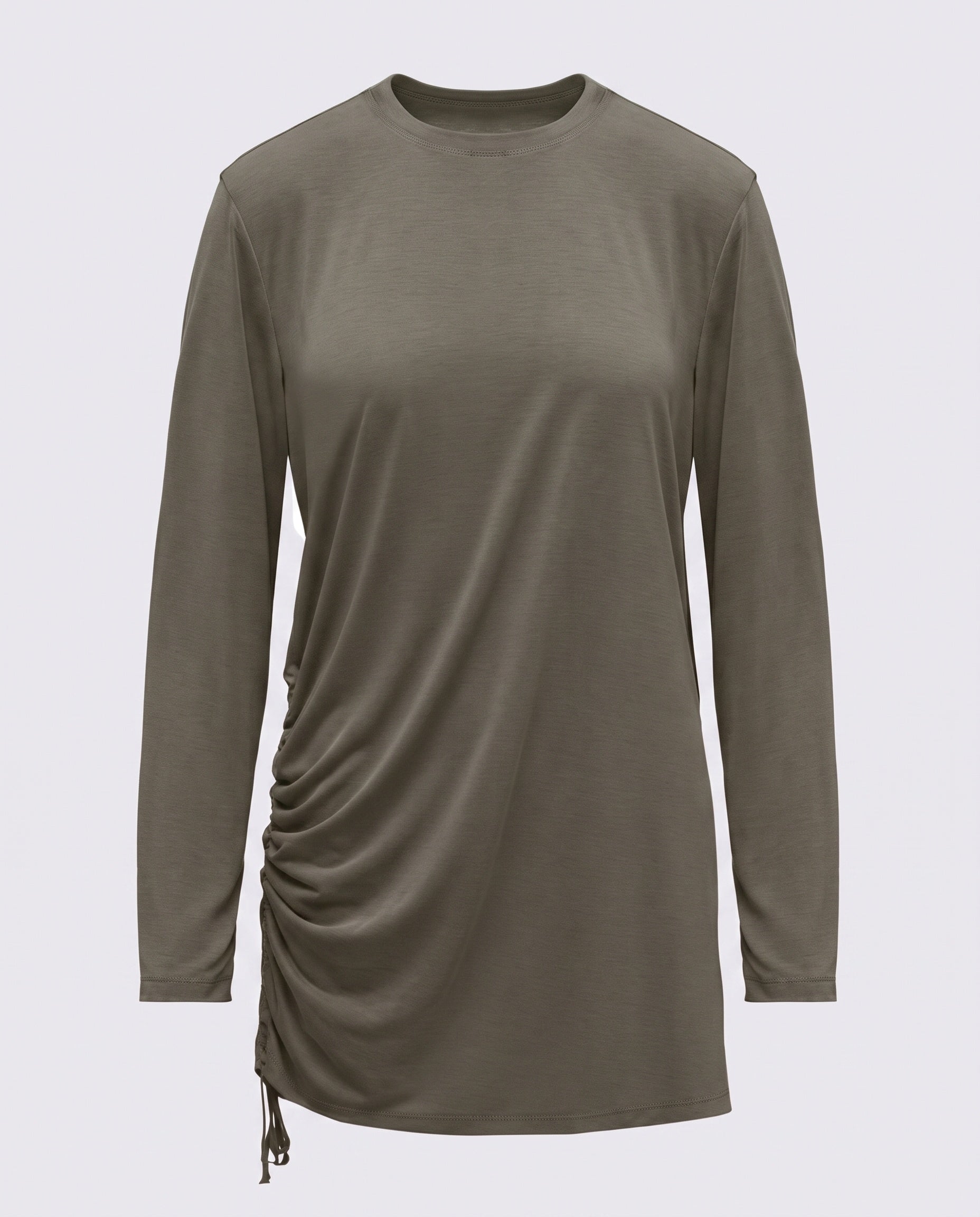 Modal Kumaşlı Ayarlanabilir Drape Detaylı Uzun Üst - Çağla Yeşili