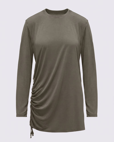 Modal Kumaşlı Ayarlanabilir Drape Detaylı Uzun Üst - Çağla Yeşili