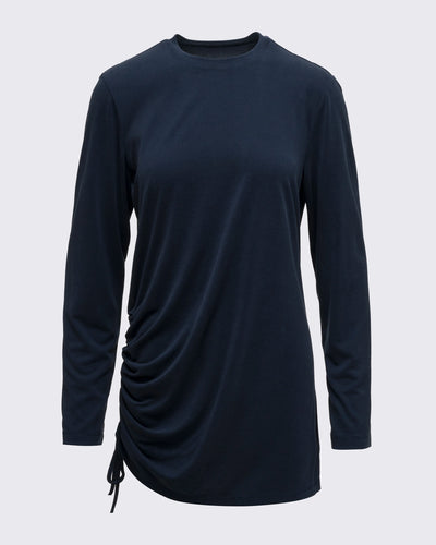 Modal Kumaşlı Ayarlanabilir Drape Detaylı Uzun Üst - Lacivert