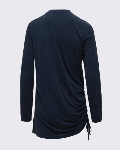 Modal Kumaşlı Ayarlanabilir Drape Detaylı Uzun Üst - Lacivert
