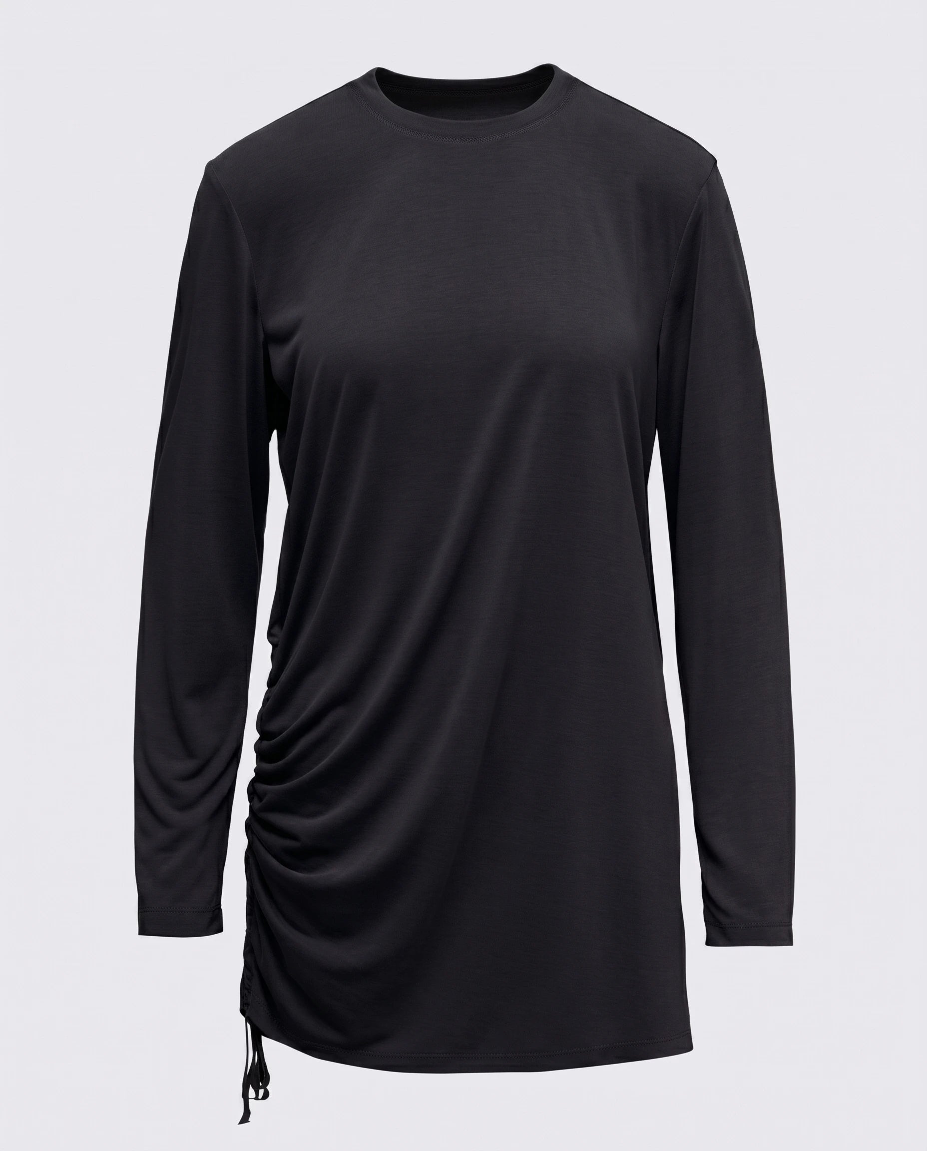 Modal Kumaşlı Ayarlanabilir Drape Detaylı Uzun Üst - Siyah