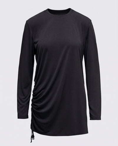 Modal Kumaşlı Ayarlanabilir Drape Detaylı Uzun Üst - Siyah