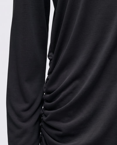 Modal Kumaşlı Ayarlanabilir Drape Detaylı Uzun Üst - Siyah