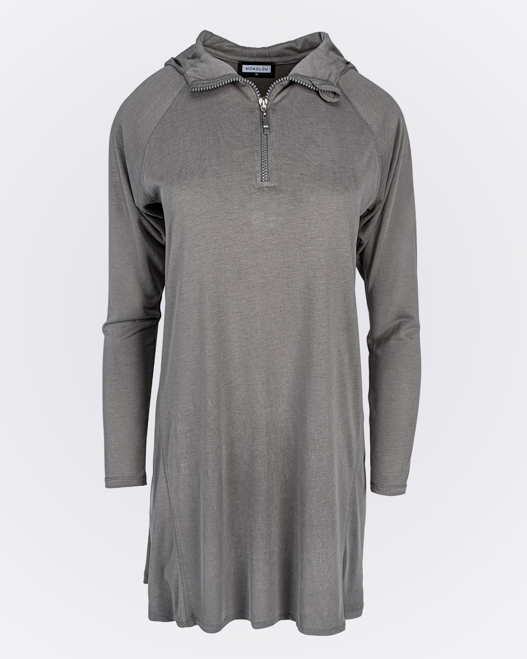 Önden Fermuarlı Kapüşonlu Modal Sweat - Vizon