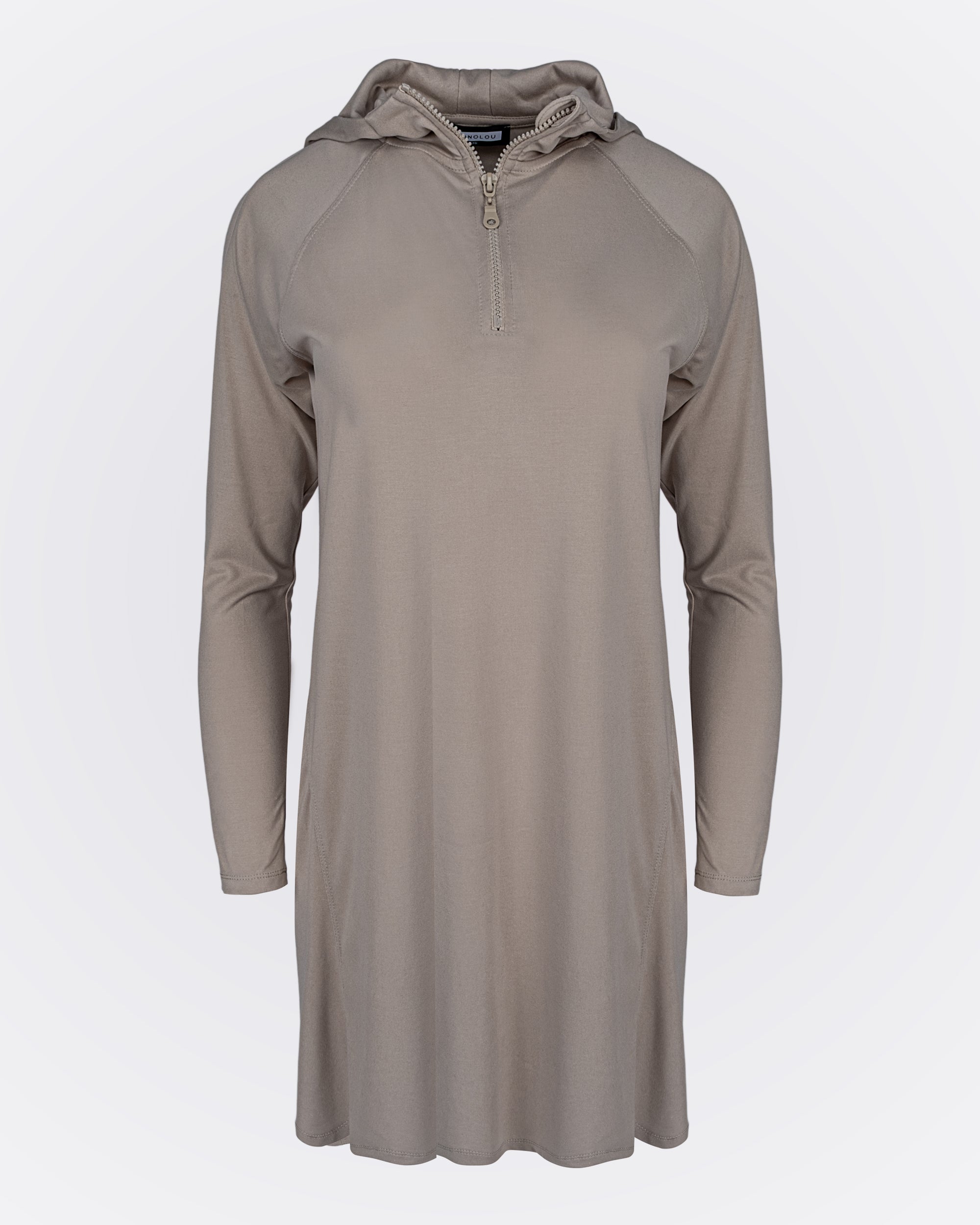 Önden Fermuarlı Kapüşonlu Modal Sweat - Bej