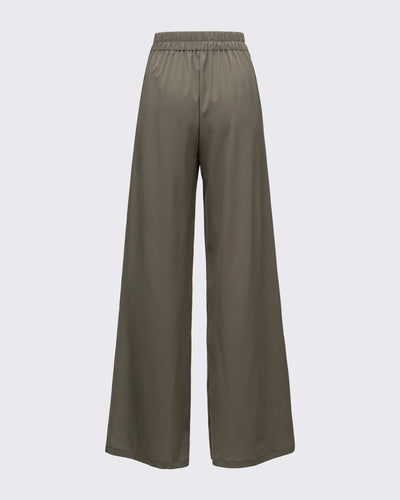 Pile Detaylı Geniş Paça Pantolon - Haki