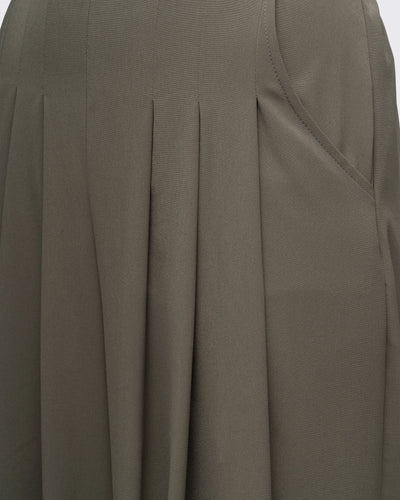 Pile Detaylı Geniş Paça Pantolon - Haki