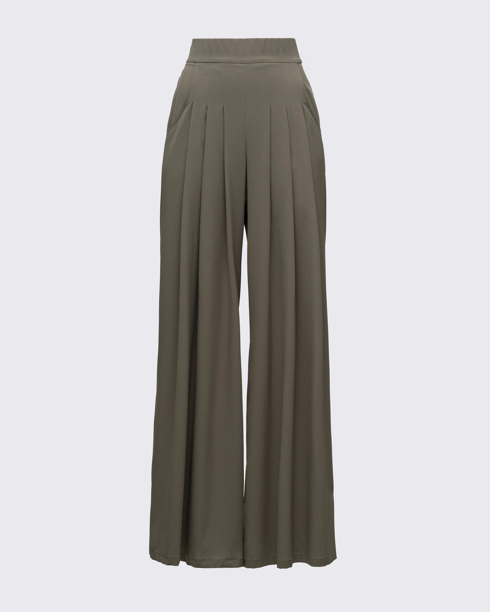 Pile Detaylı Geniş Paça Pantolon - Haki