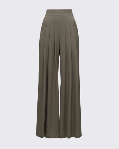Pile Detaylı Geniş Paça Pantolon - Haki