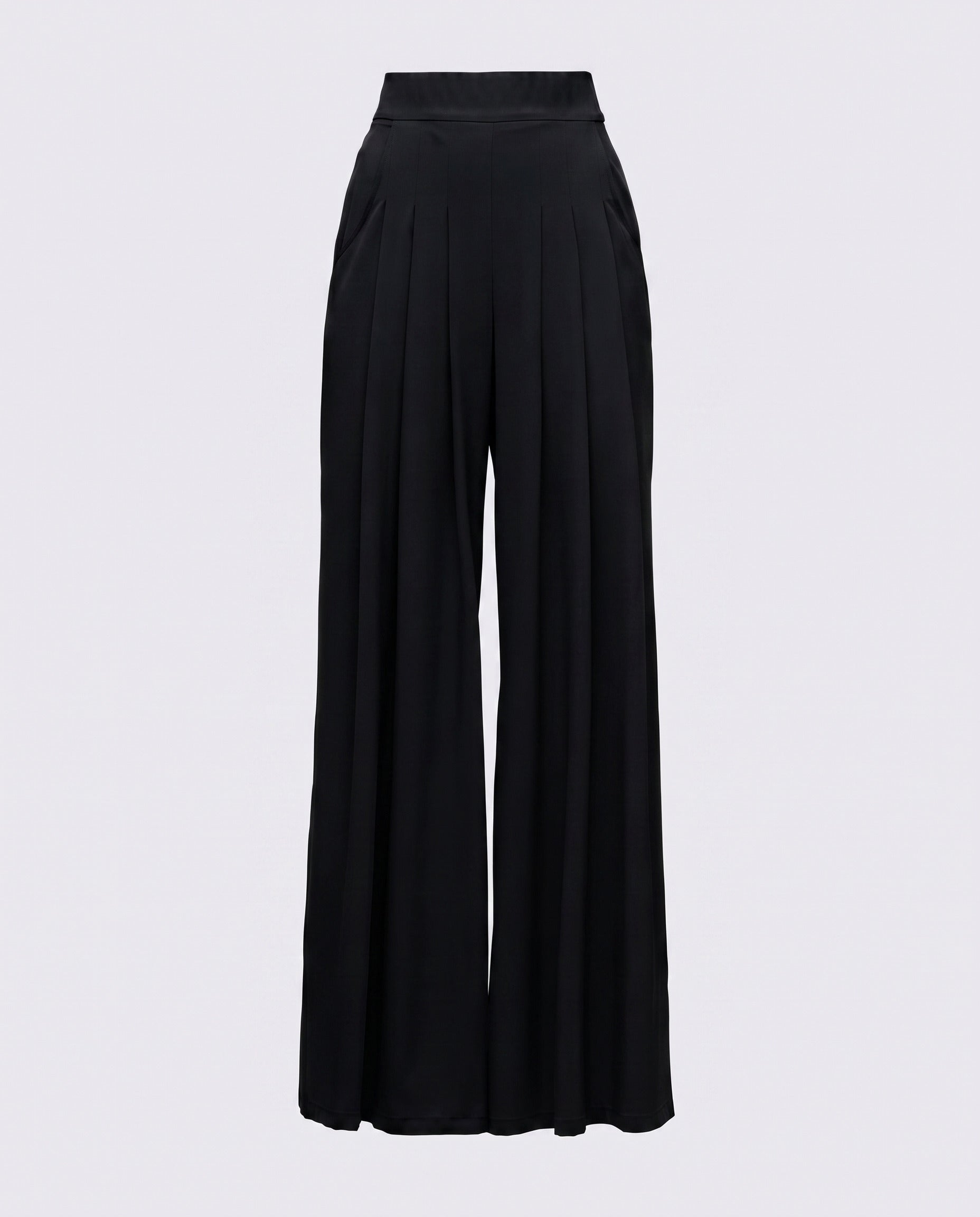 Pile Detaylı Geniş Paça Pantolon - Siyah