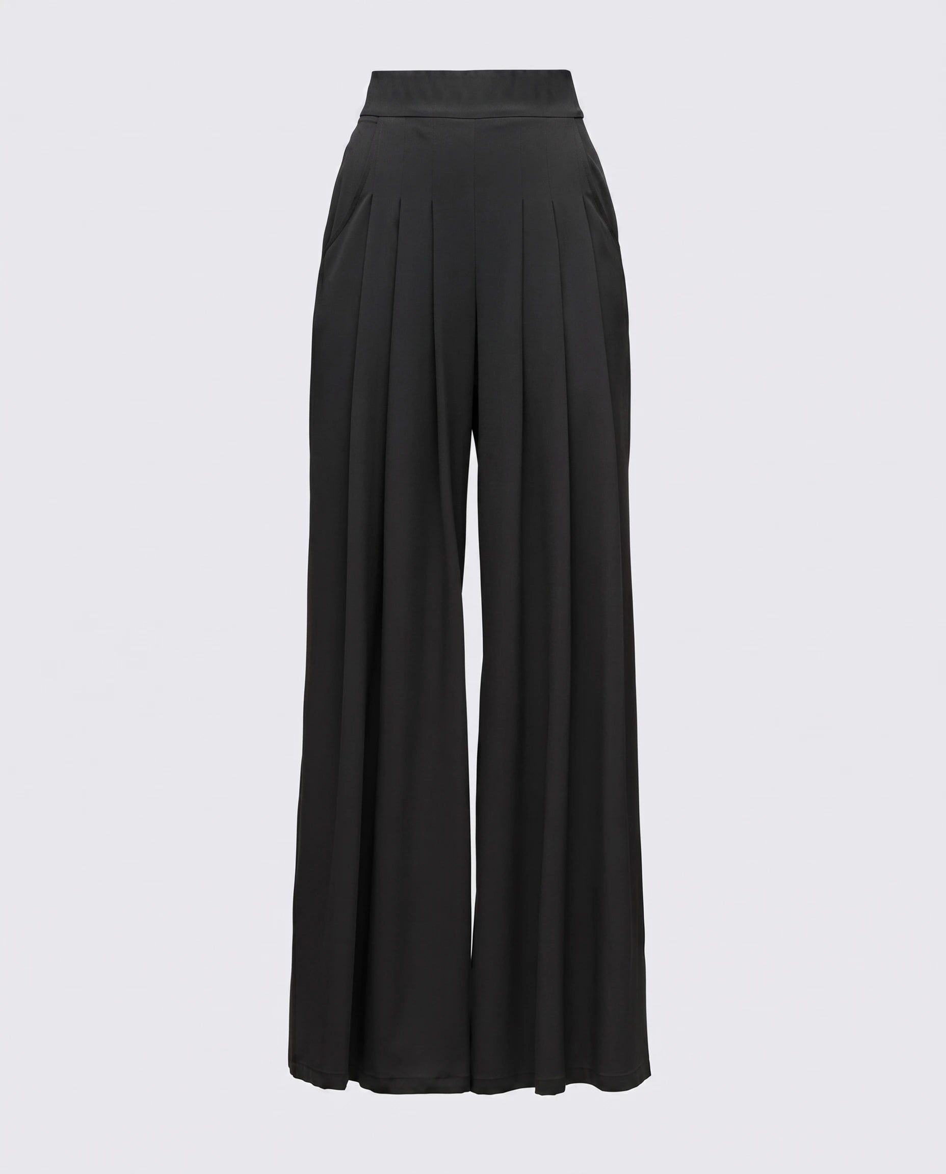 Pile Detaylı Geniş Paça Pantolon - Siyah