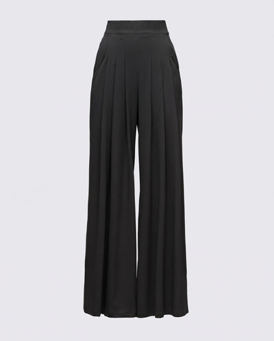 Pile Detaylı Geniş Paça Pantolon - Siyah