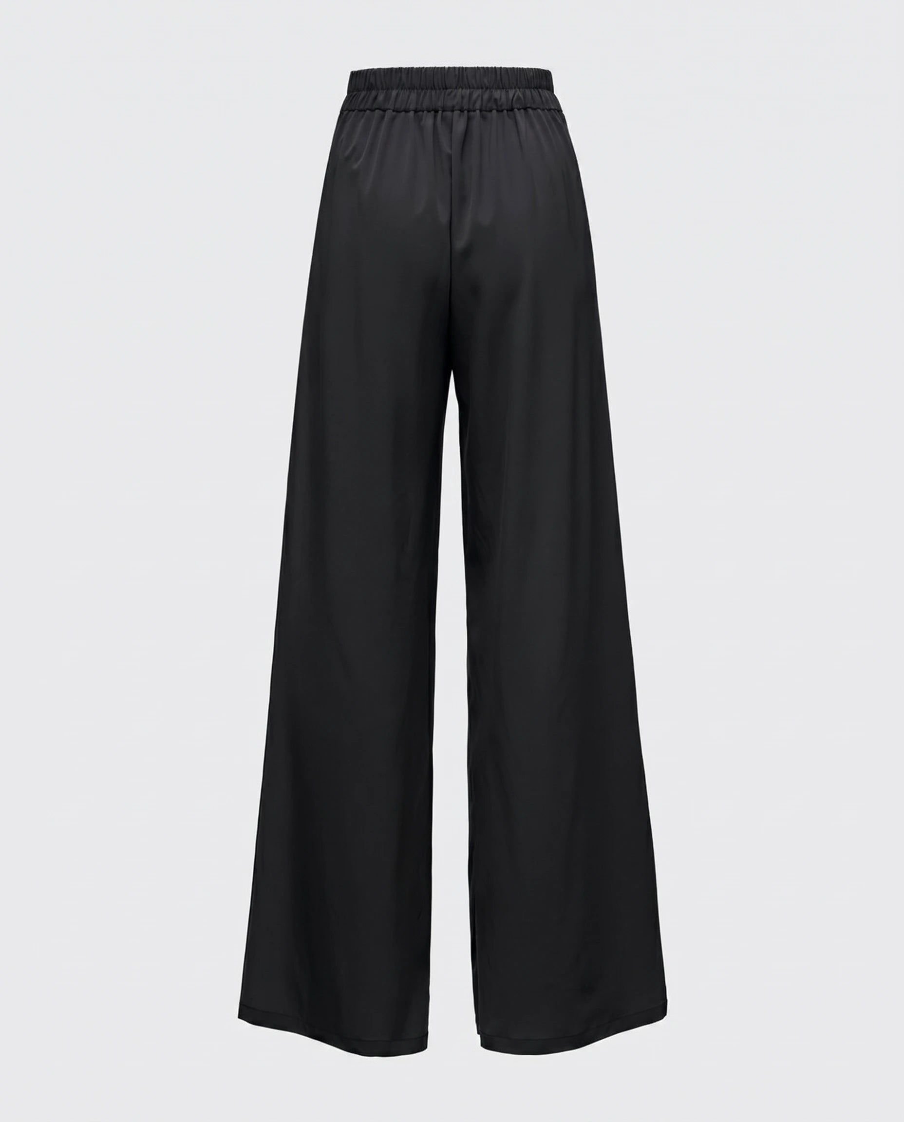 Pile Detaylı Geniş Paça Pantolon - Siyah
