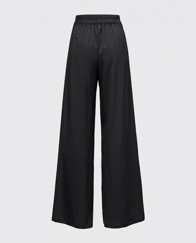 Pile Detaylı Geniş Paça Pantolon - Siyah