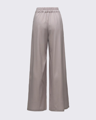 Pile Detaylı Geniş Paça Pantolon - Vizon