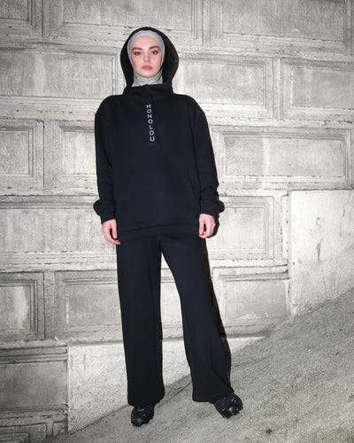 Kapüşonlu Pamuk Kumaşlı Comfy Sweat - Siyah