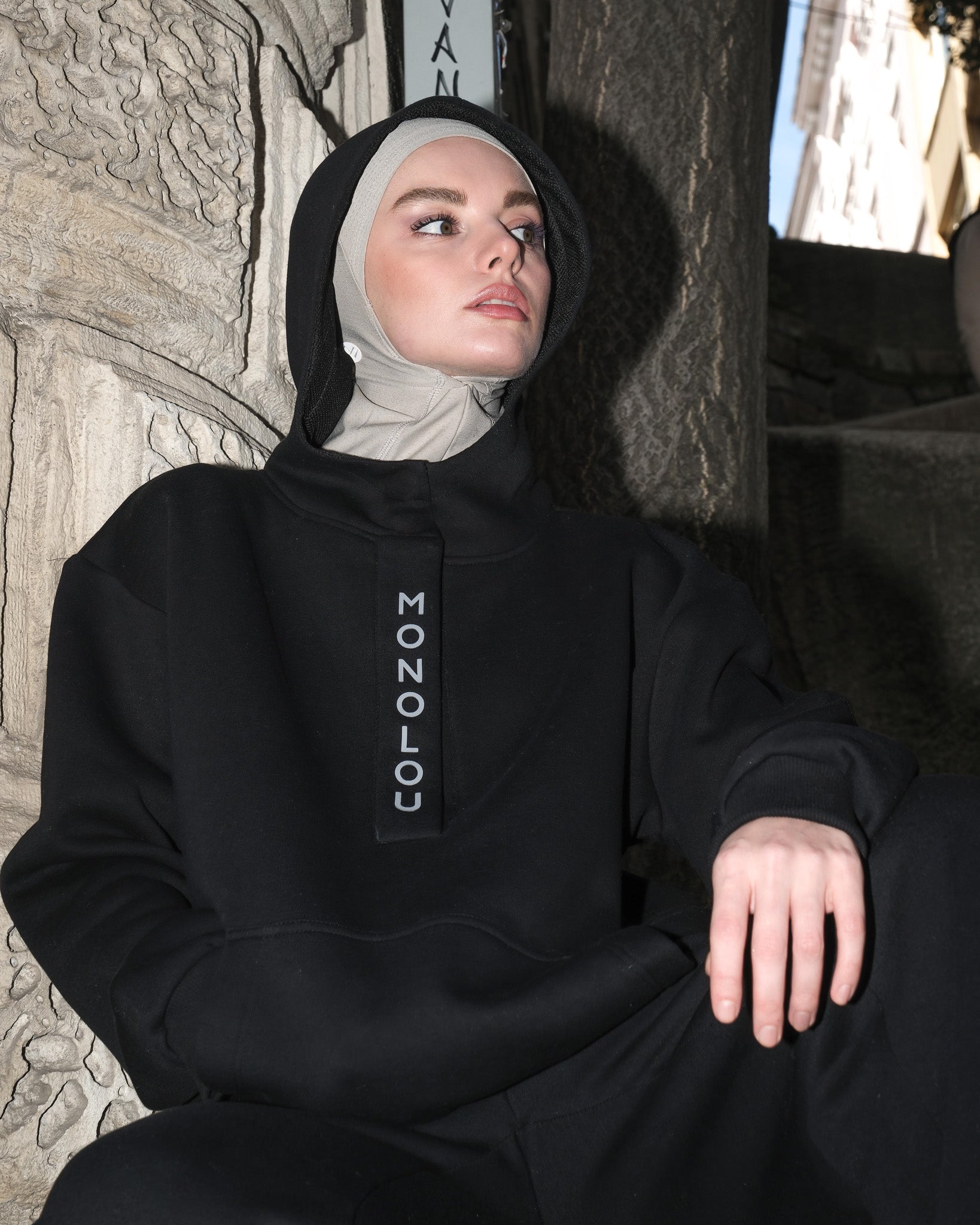 Kapüşonlu Pamuk Kumaşlı Comfy Sweat - Siyah