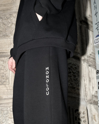 Gizli Cepli Pamuk Kumaşlı Comfy Eşofman Altı - Siyah