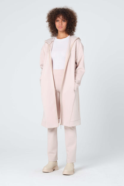 Fermuarlı Scuba Uzun Ceket - Bej