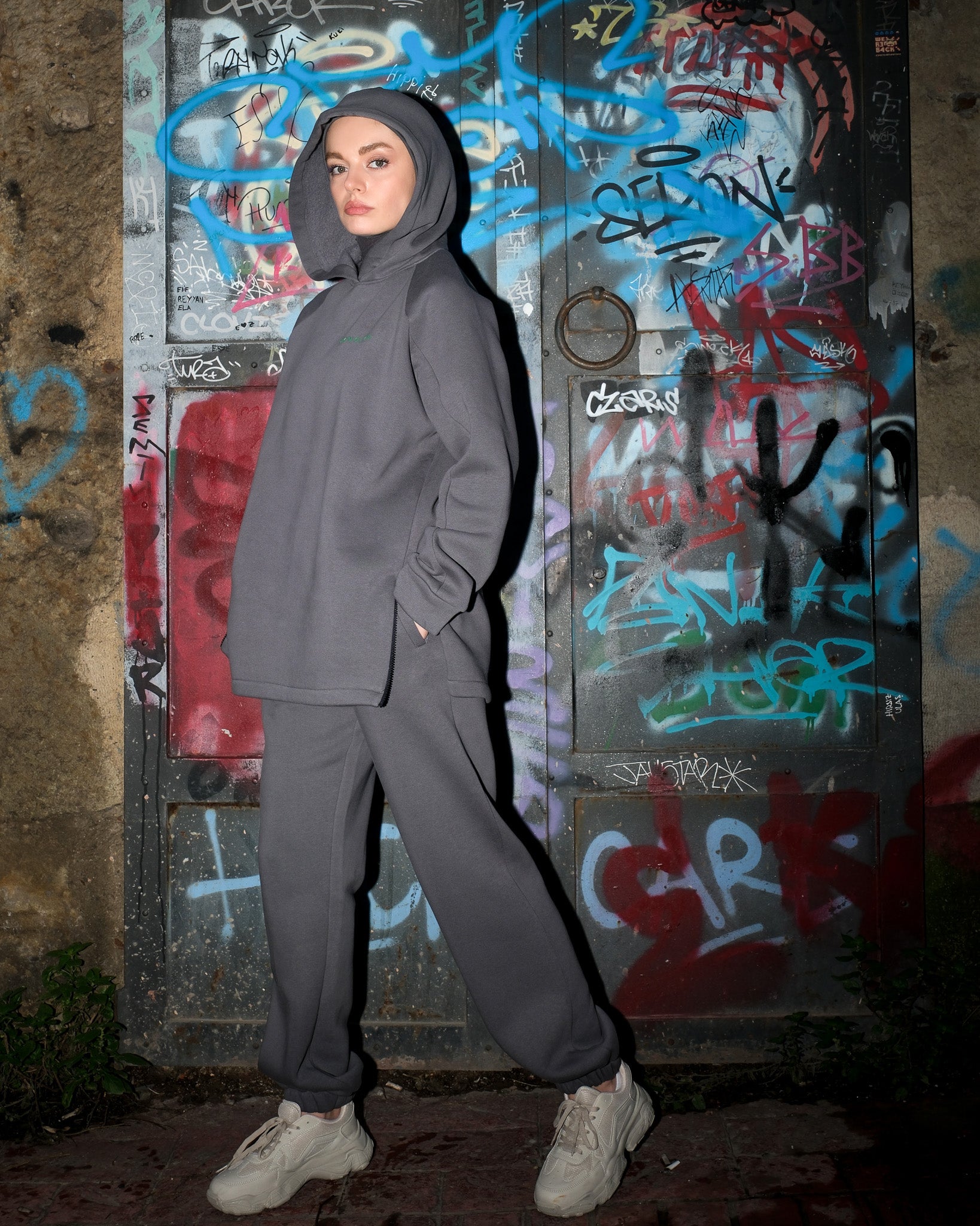 Şardonlu Pamuk Kumaşlı Eşofman Altı - Antrasit